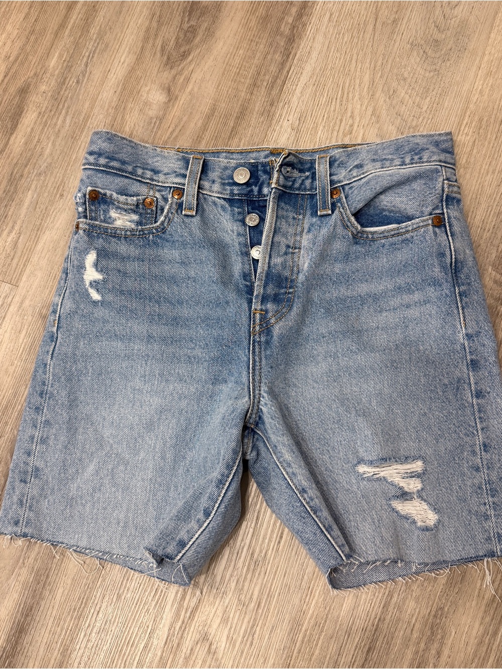 Signature by Levi Strauss Light Blue Distressed Denim Shorts